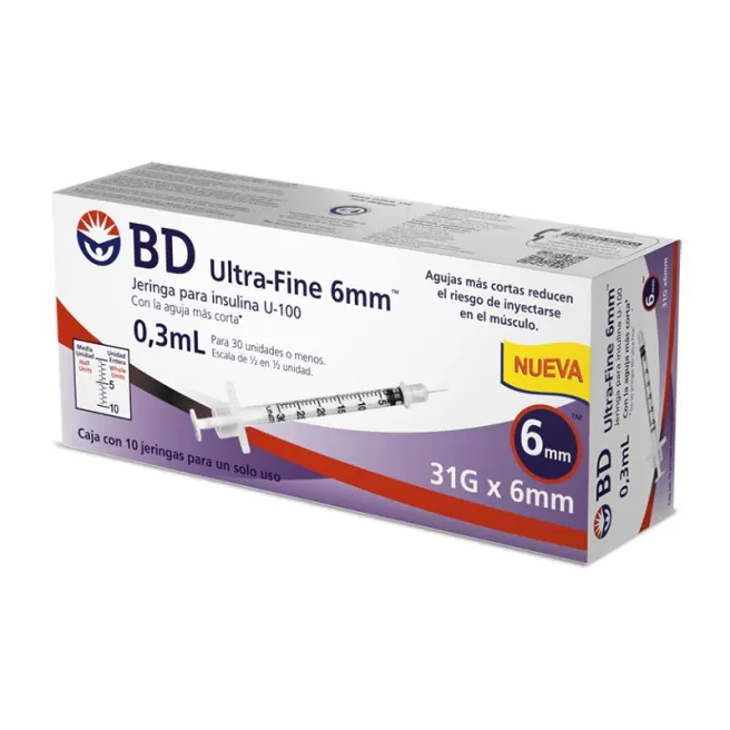 JERINGA 0.3mL. (BD U-Fine) Insulina c/AGUJA INTEGRADA 31Gx6mm. c/10 Pzs.